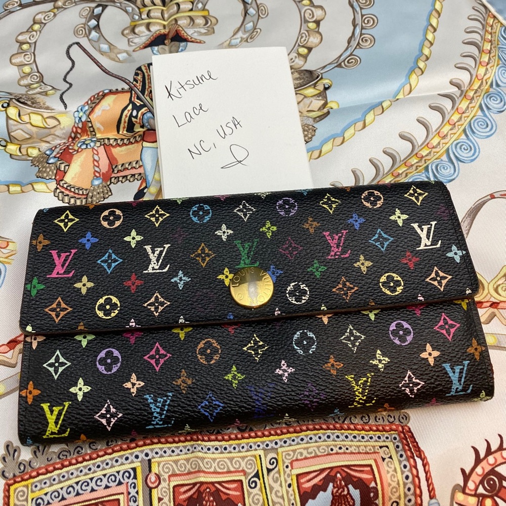 Louis Vuitton black multicolor wallet murakami